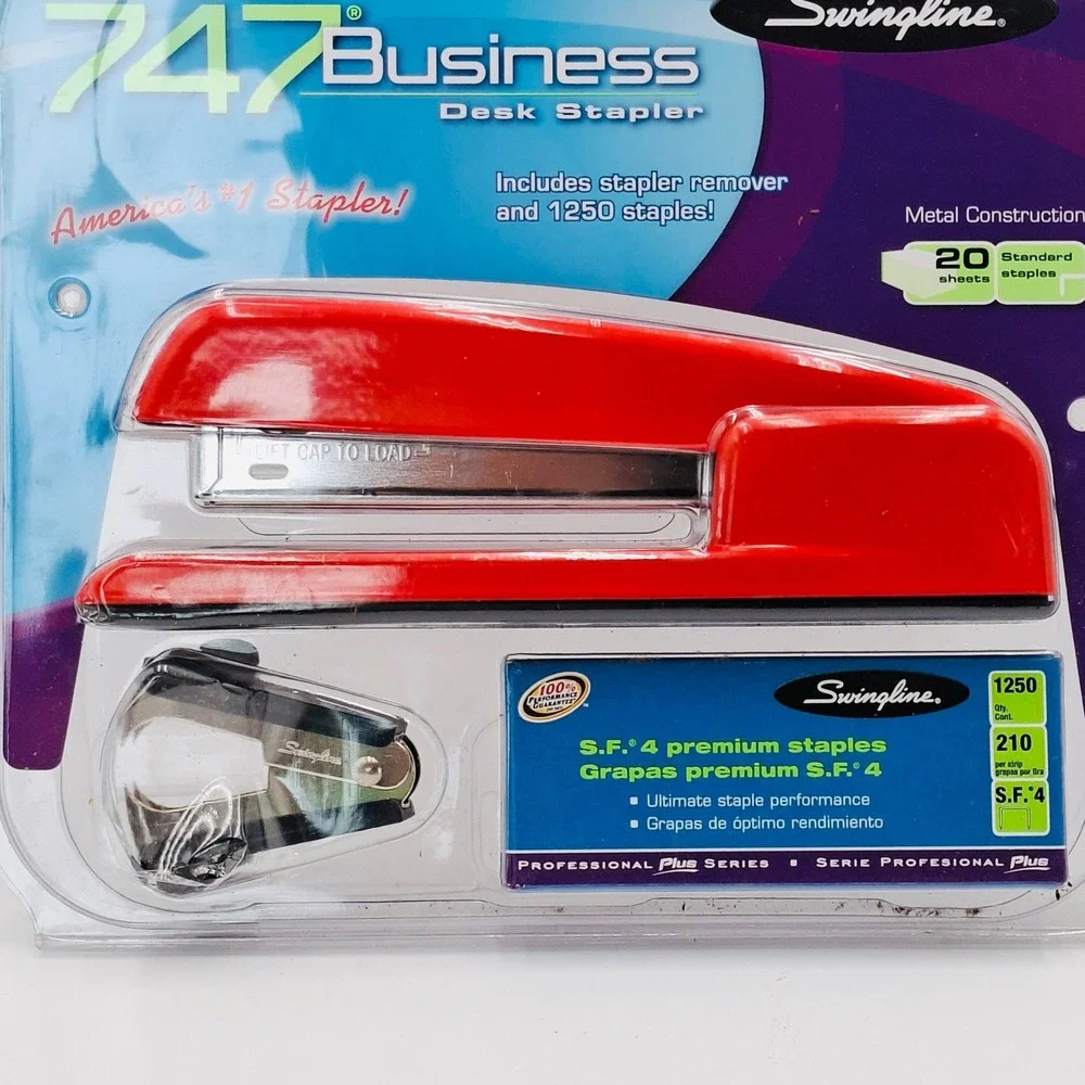 Swingline 747 Business Red Desk Stapler Set 1250 Staples Remover New Old Stock